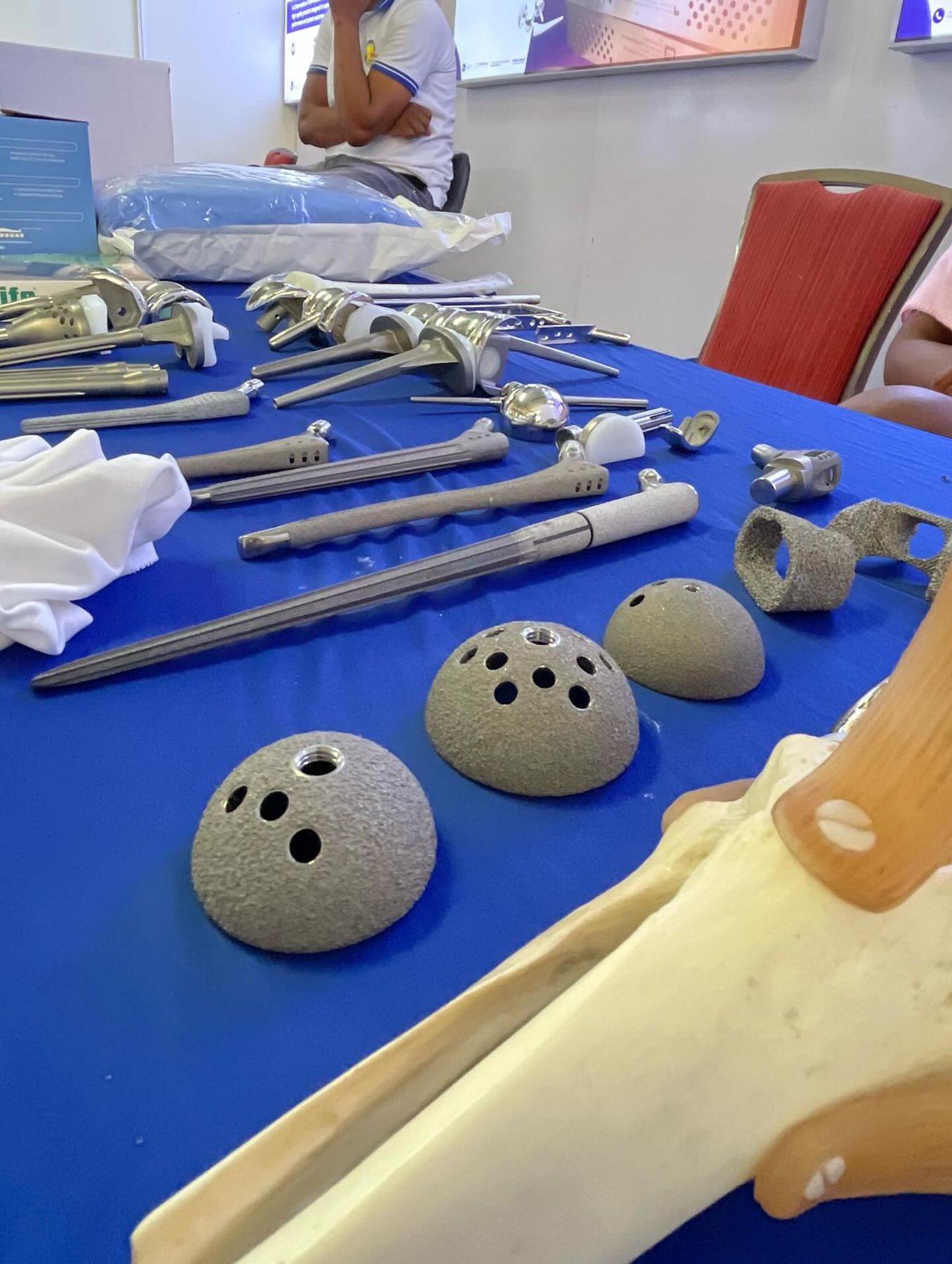 Knee replacement implants on display